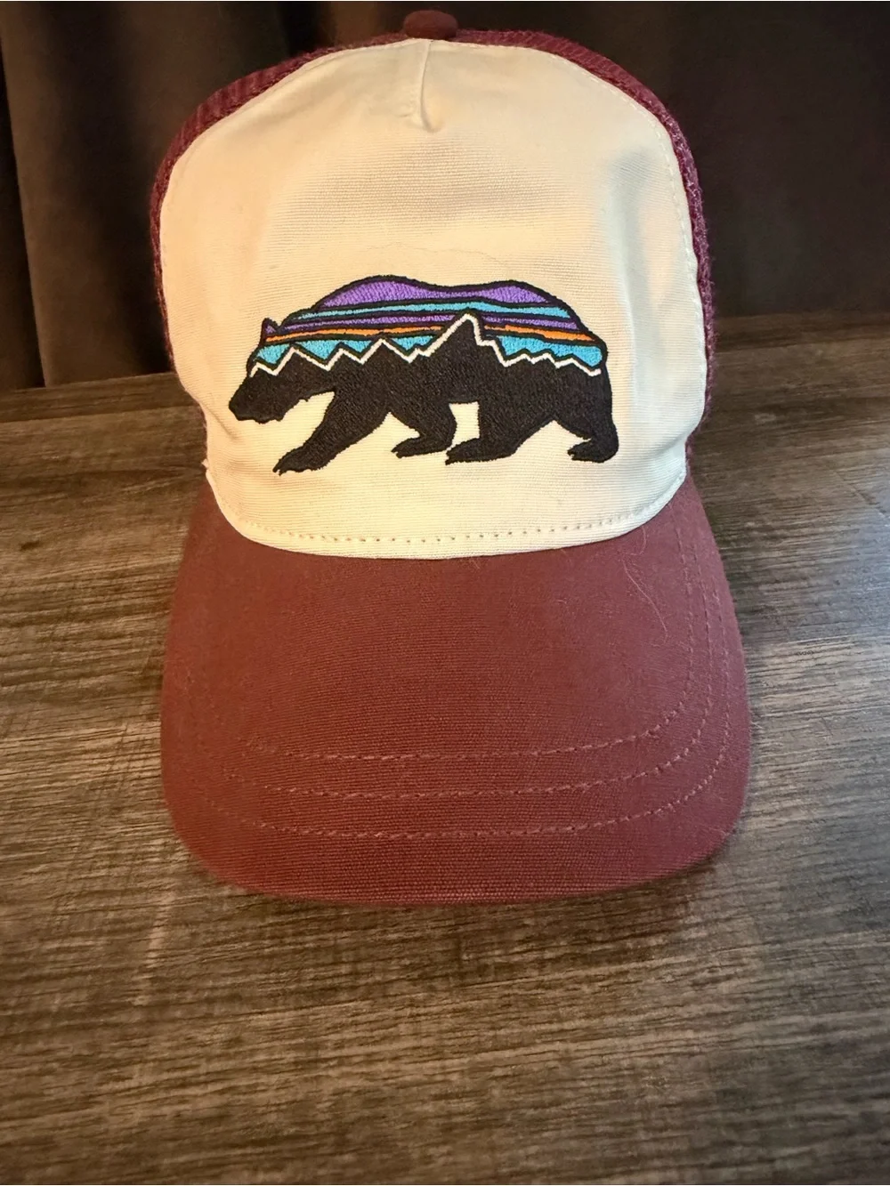 Patagonia Cap in Cream and Maroon - Picture 1 of 5